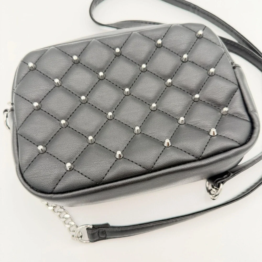 Rebecca Minkoff Black Quilted Studded Leather Crossbody Camera‎ Bag RM Logo